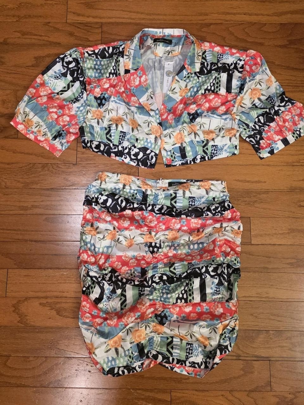 Floral Multicolor Ruched Skirt Set - Women's Sz XL